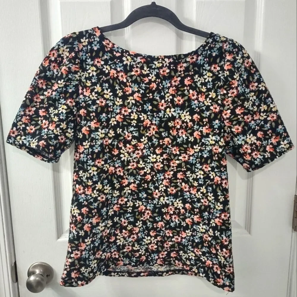 Loft Multicolor Floral Puff Sleeve Tee Size XS